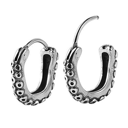 Vintage Silver Octopus Tentacle Hoop Earrings for Men and Women