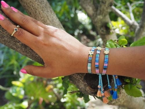 Paula Macrame Star of David Bracelet for Bat Mitzvah in Blue and Gold