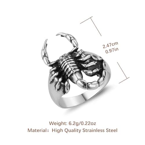 HZMAN Gothic Stainless Steel Scorpion Ring for Men Halloween Jewelry