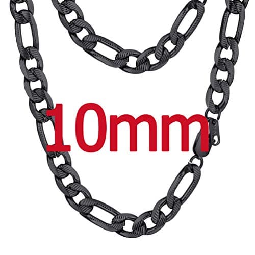 PROSTEEL Black 18K Gold Plated 316L Stainless Steel Figaro Chain Necklace, 14-30inch