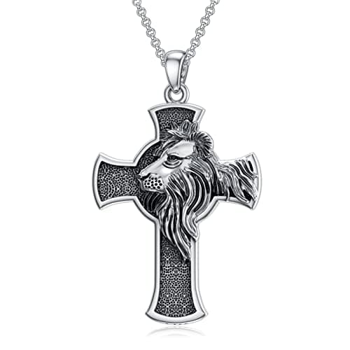 PROESS Sterling Silver Cross Necklace for Men with 22"+2" Chain Protection Amulet