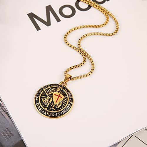 HZMAN Red Cross Armor of God Necklace for Men