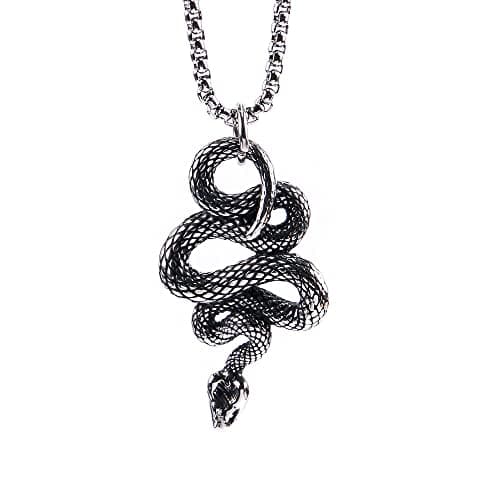 OAKKY Men's Gothic Stainless Steel Snake Animal Pendant Necklace