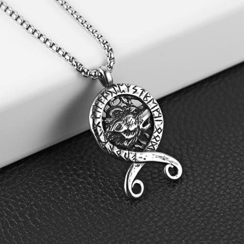 HZMAN Viking Wolf Totem Norse Pendant Necklace for Men