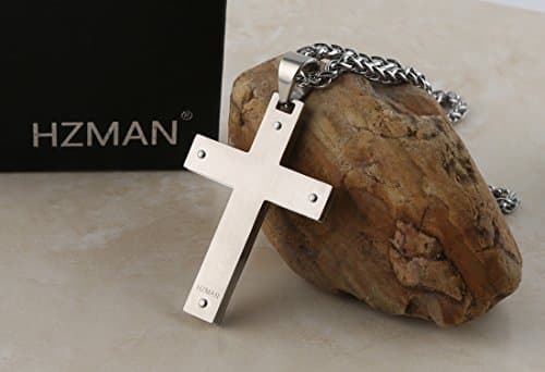 Stainless Steel Crucifix Cross Lord's Prayer Pendant Necklace
