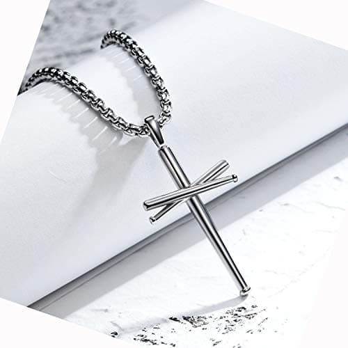Baseball Cross Pendant Necklace for Teen Boys and Men