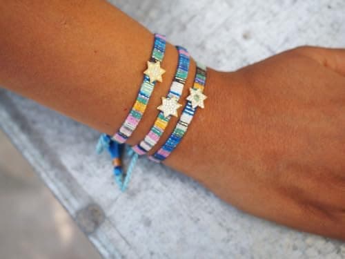 Paula Macrame Star of David Bracelet for Bat Mitzvah in Blue and Gold