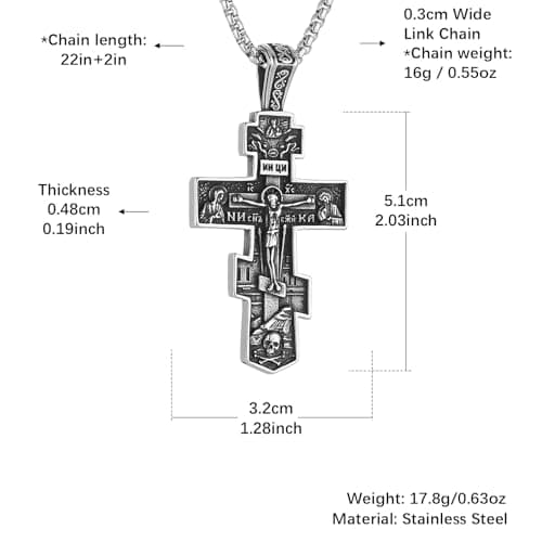 HZMAN Eastern Orthodox Cross Necklace - Retro Christian Pendant Jewelry for Men & Women