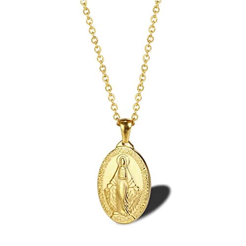Stainless Steel Virgin Mary Miracle Medal Necklace for Women Religion Jewelry