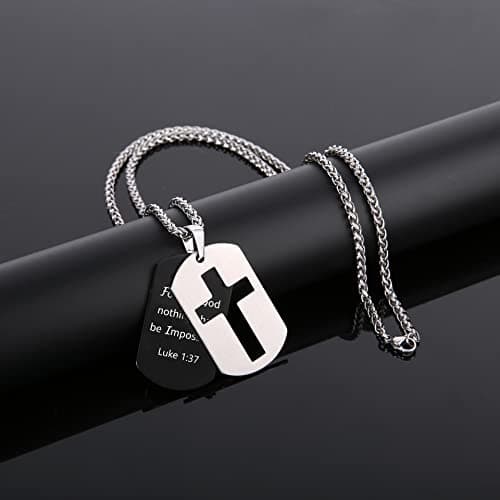 Stainless Steel Cross Necklace for Men and Boys with Lord's Prayer Pendant
