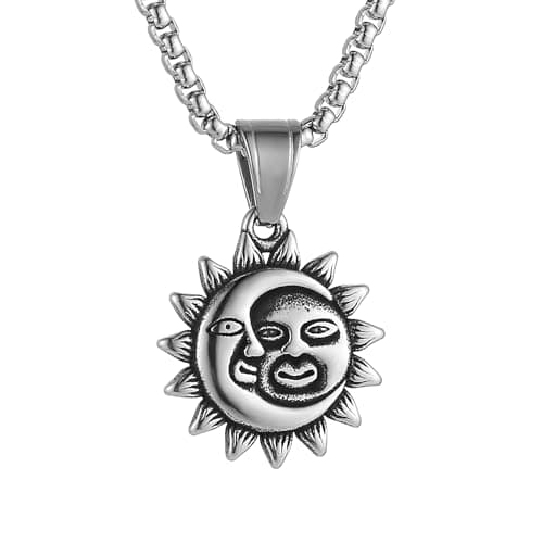 HZMAN Men's Sun and Moon Stainless Steel Pendant Necklace Jewelry Gift