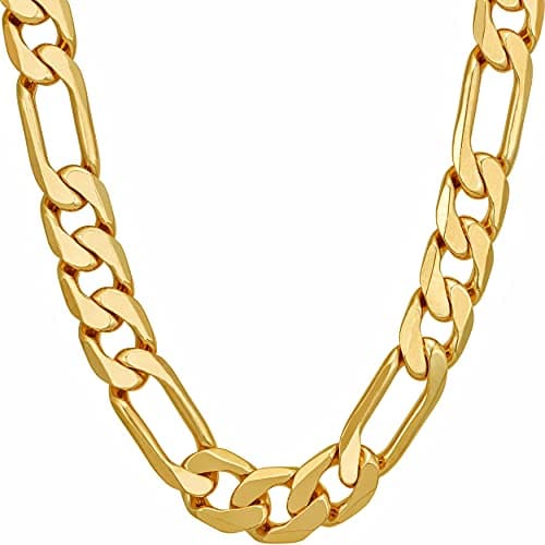 Beveled Figaro Chain Necklaces Real Gold Plated for Women and Men