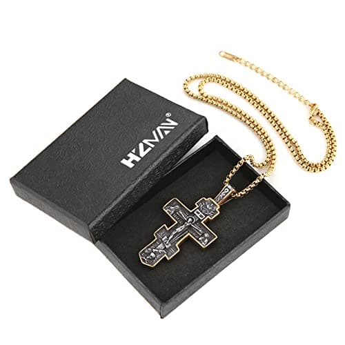 HZMAN Orthodox Cross Necklace for Men and Women - Retro Jesus Crucifix Pendant
