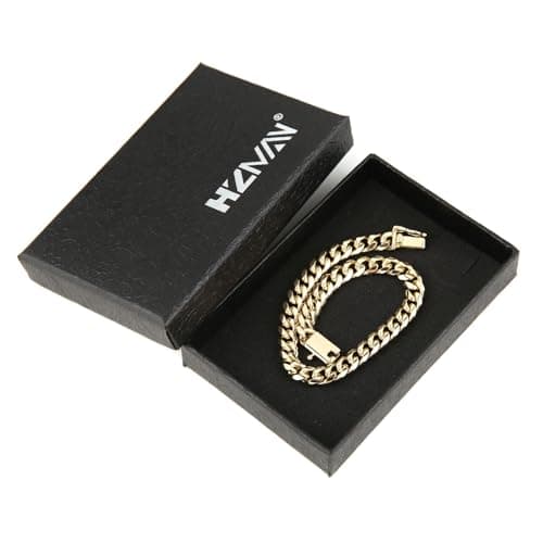 HZMAN Solid Brass Gold Plated 5.5mm Cuban Chain Bracelet - 7.0 Inch