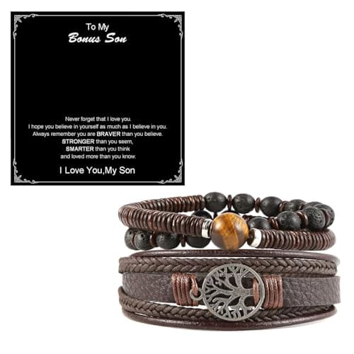 Genuine Leather Tree of Life Bracelets for Men and Women with Tiger Eye Stone and Lava Rock Beads