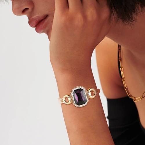 Crystal Rhinestone Bracelet for Women - Retro Antique 18K Gold Plated Cuff - Large Size Jewelry Gift