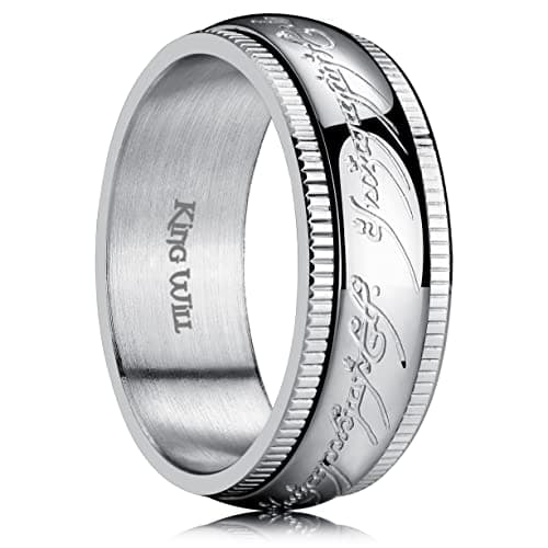 King Will Men's 7/8mm One Lord Magic Power Gold/Black/Silver Polished Comfort Fit Wedding Band Size 5-15