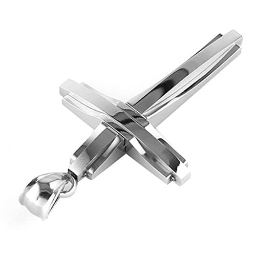 HZMAN Men's Polished Stainless Steel Silver Cross Pendant Necklace 22+2 Inches Chain