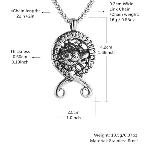 HZMAN Viking Wolf Totem Norse Pendant Necklace for Men