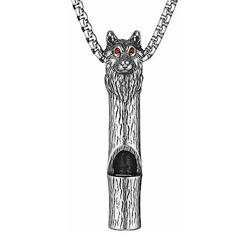 HZMAN Retro Gothic Wolf Whistle Necklace for Adults Outdoor Survival and Dog Training