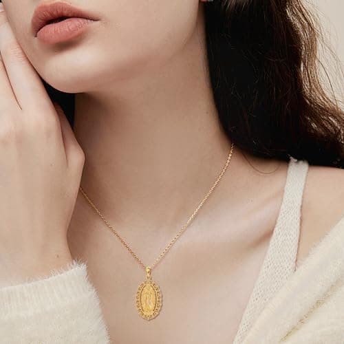 UCADRIT Gold Virgin Mary 925 Silver Pendant Necklace for Women