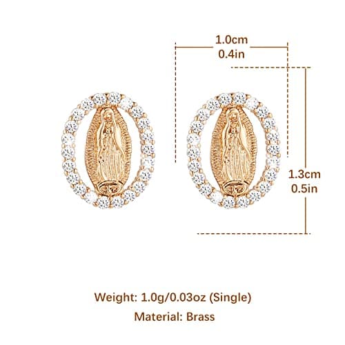 14K Gold Plated Virgin Mary Stud Earrings for Women
