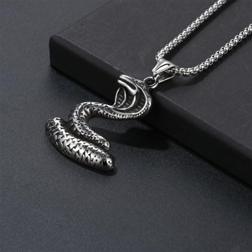 OIDEA Retro Gothic Snake Pendant Necklace: Silver Punk Jewelry for Men and Women