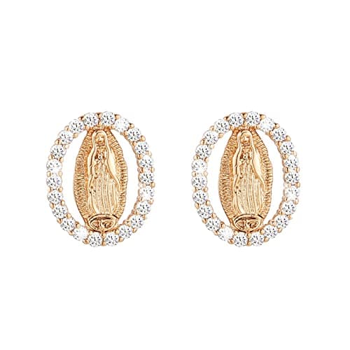 14K Gold Plated Virgin Mary Stud Earrings for Women