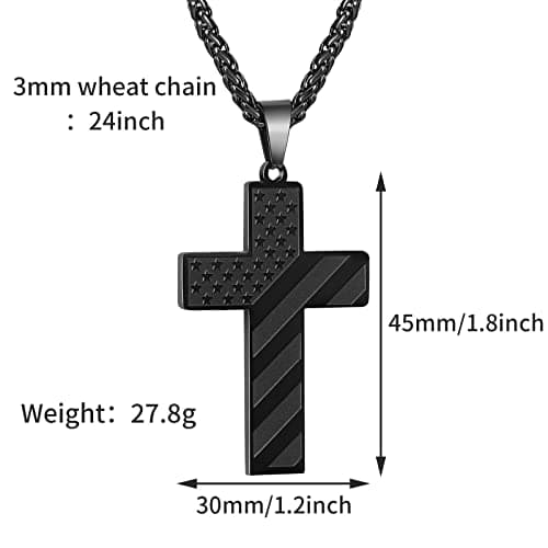 DuoDiner 24 Inch Cross Necklace for Men Boys Kids - Bible Verse American Flag Pendant Baptism First Communion Graduation
