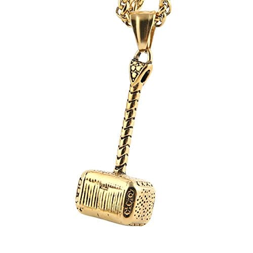 HZMAN Thor Hammer Stainless Steel Pendant Necklace for Men and Women