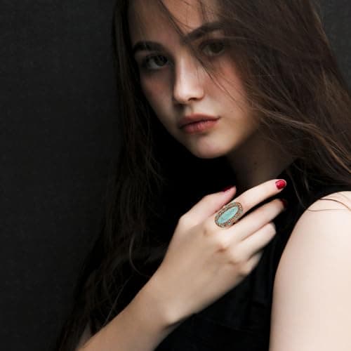 HZMAN Turquoise Ring for Women Bohemian Jewelry Gift