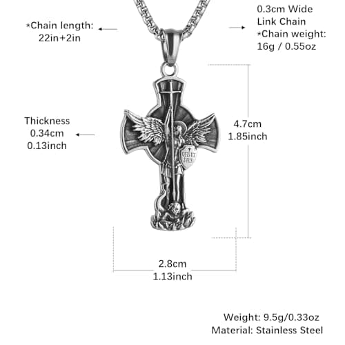 HZMAN St. Michael Pendant Necklace for Men Protection Jewelry