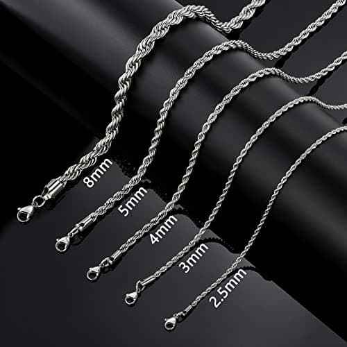 HolyFast Stainless Steel Rope Twist Chain Necklace for Men & Women