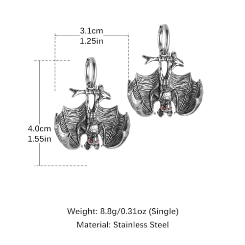 HZMAN Bat Earring Stainless Steel Gothic Punk Halloween Jewelry Gift for Men Women