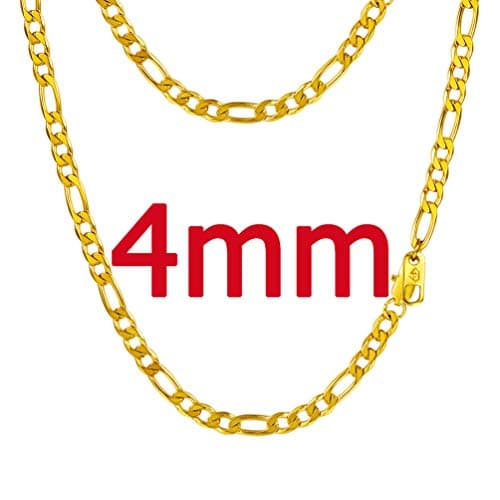 PROSTEEL Black 18K Gold Plated 316L Stainless Steel Figaro Chain Necklace, 14-30inch