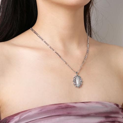 14K Gold Plated Virgin Mary Necklace for Women and Girls