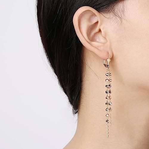 HZMAN Dainty 14K Gold Plated Long Tassel Rosary Beads Earrings for Women