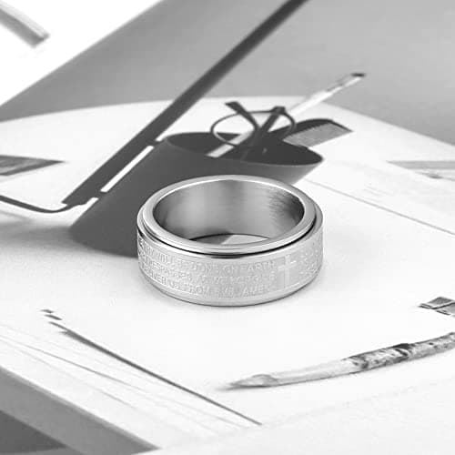 Stainless Steel Lord's Prayer Spinner Cross Ring for Anxiety Relief