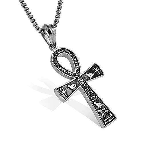 HZMAN Stainless Steel Large Ankh Pendant with 22+2 Inch Chain