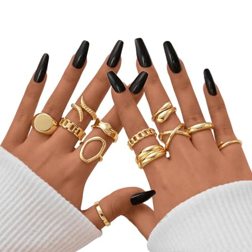 FAXHION 18K Gold Plated Stackable Knuckle Rings Set for Women