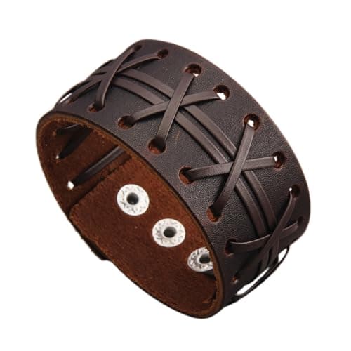 Jeilwiy Men's Punk Leather Wristbands - Adjustable, Braided Black & Brown Cuff Bangle Gifts