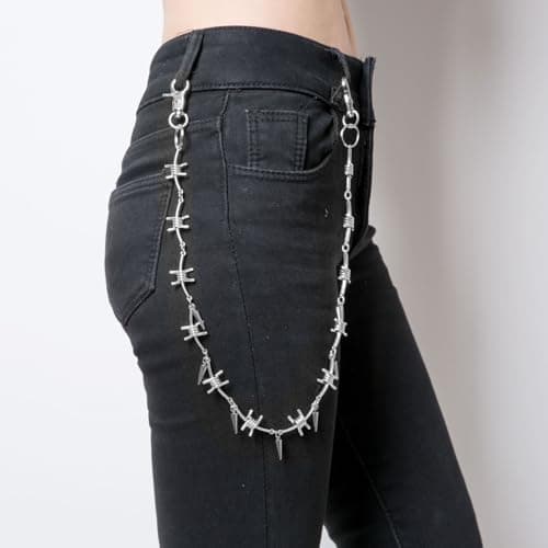 HZMAN Men's Barbed Wire Jeans Chains Belt Wallet Pouch Punk Accessory