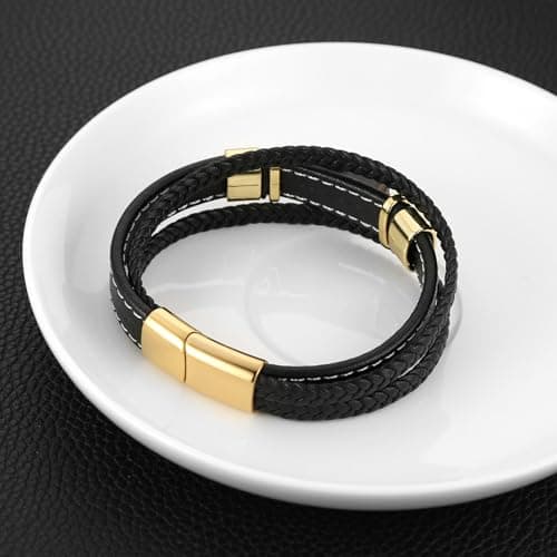 HZMAN Hand-Woven Genuine Leather Tiger Eye Cross Bracelets for Men