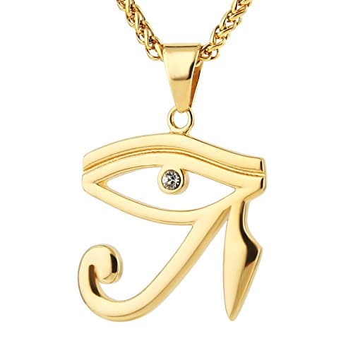 HZMAN CZ Eye of Horus Protection Pendant on Stainless Steel Necklace