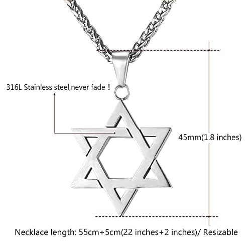 Star of David Necklace for Men and Women - Gold/Stainless Steel Hexagon Pendant