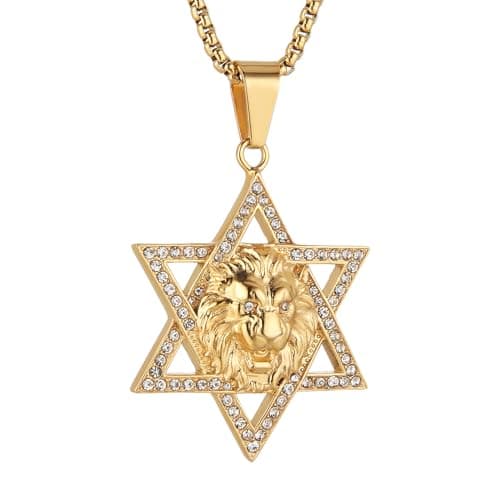 HZMAN 18K Gold Plated Lion Head Necklace for Men Stainless Steel Jewelry