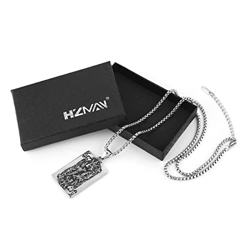 HZMAN Gothic Retro Skull Playing Card Stainless Steel Pendant Necklace