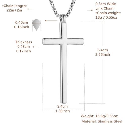 HZMAN Large Cross Necklace for Men Stainless Steel Retro Gift