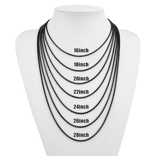Men's Black Cross Necklace, 16-24 Inch Stainless Steel Chain