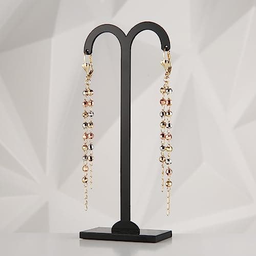 HZMAN Dainty 14K Gold Plated Long Tassel Rosary Beads Earrings for Women